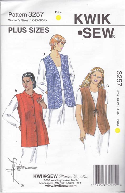 Kwik Sew Sewing Pattern 3257 Women S Plus Sizes 1X 4X Lined Vests