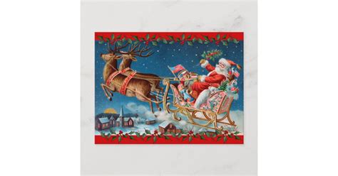 Vintage Santas Sleigh Holiday Postcard