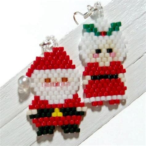 Beaded Santa Claus And Mrs Claus Earrings Christmas By BeadCrumbs