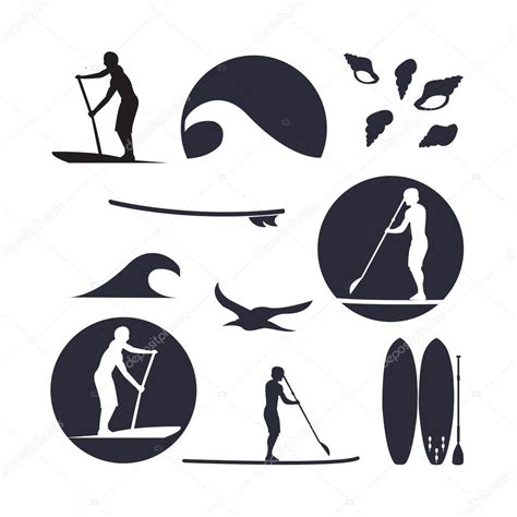 Vector Illustration Of Stand Up Paddling Silhouette Icon Set In Stock