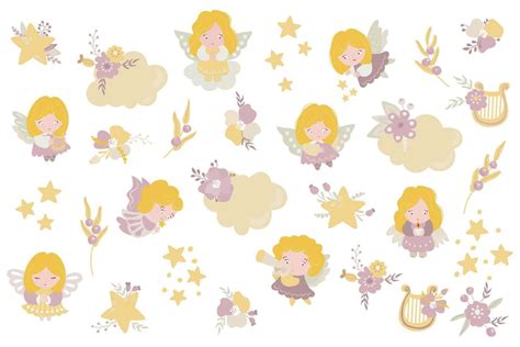 Download Cute Angels In Cartoon Style Drawing Wallpaper