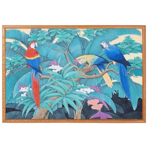 Midcentury Tropical Parrot Acrylic Painting at 1stDibs