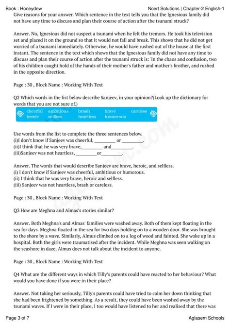 Ncert Solutions Class 8 English Honeydew Chapter 2 The Tsunami