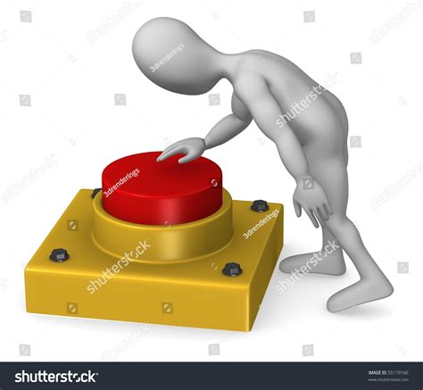 3d Render Cartoon Character Red Button Stock Illustration 55179166