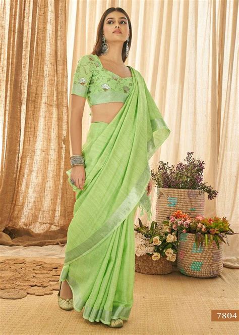 Pink Linen Saree With Silver Zari Woven Border Urban Womania