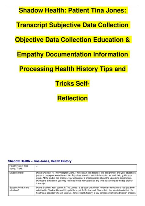 Patient Tina Jones Transcript Subjective Data Collection Objective