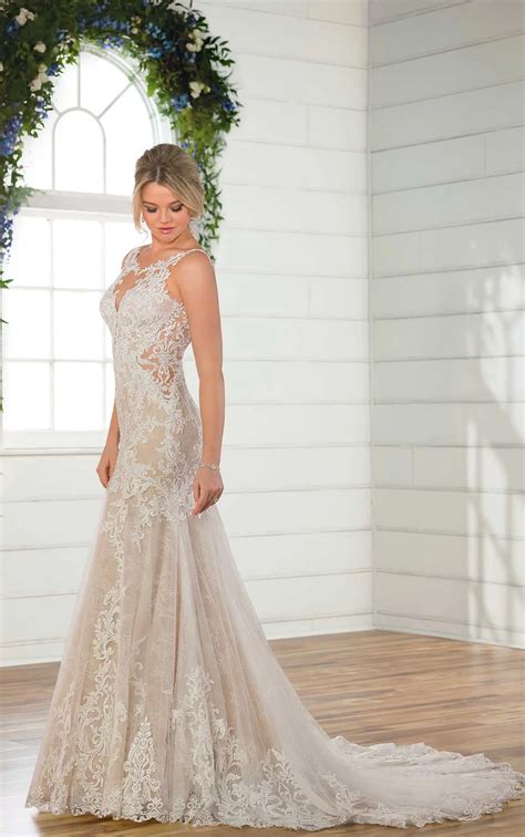 Layered Lace Wedding Dress With Plunging V Neckline Essense Of Australia