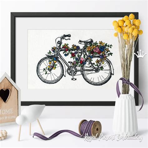 Bicycle With Flowers Machine Embroidery Design Sizes Etsy