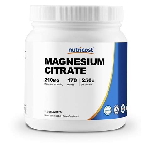 Nutricost Magnesium Citrate Powder 250 Grams Unflavored Gluten Free And Non Gmo