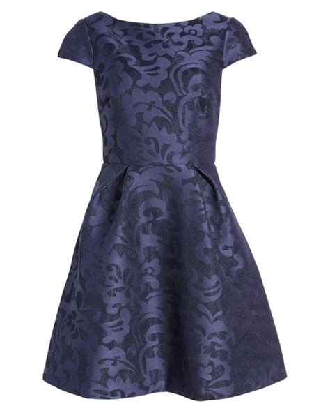 Eliza J Metallic Floral Jacquard Fit Flare Dress In Blue Lyst