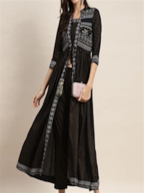 Buy Juniper Women Black Ethnic Motifs Printed Layered A Line Kurta With