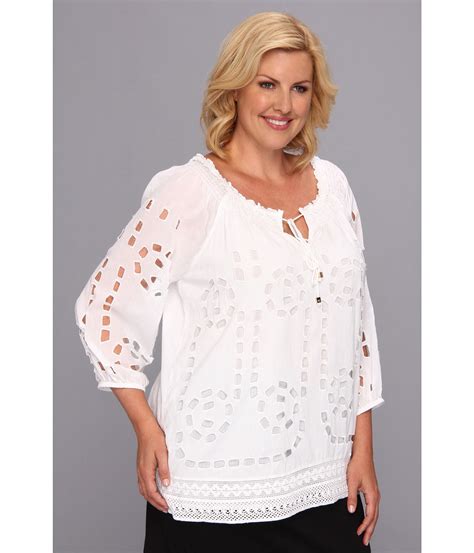 Michael Michael Kors Plus Size Large Eyelet Peasant Blouse Shipped