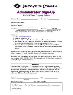 Fillable Online Administrator Sign Up Form Fax Email Print Pdffiller