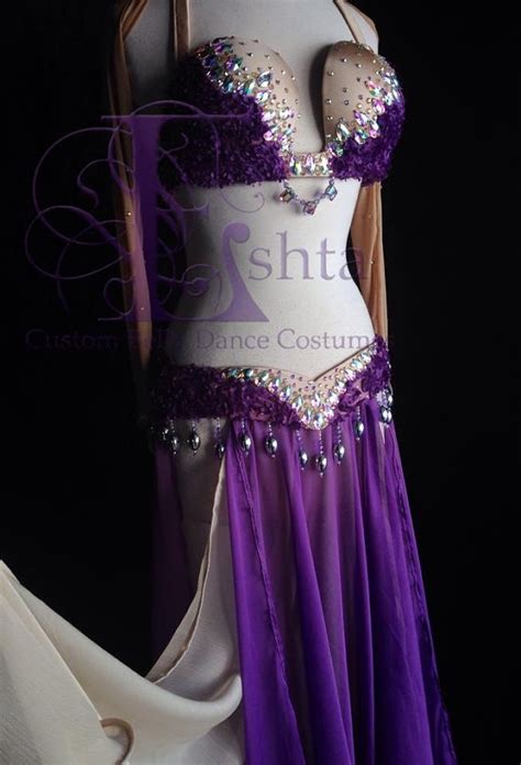 Professional Purple Floral Rhinestone Designer Belly Dance Costume New