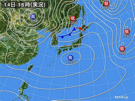 過去の実況天気図2024年01月14日 日本気象協会 Tenkijp