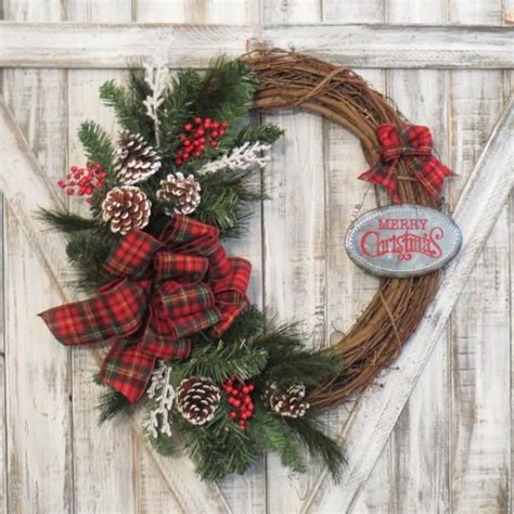 Traditional Christmas Wreath With Tartan Plaid Bow