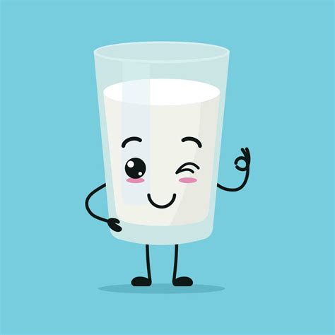 Linda Contento Leche Vaso Personaje Gracioso Sonriente Y Parpadeo