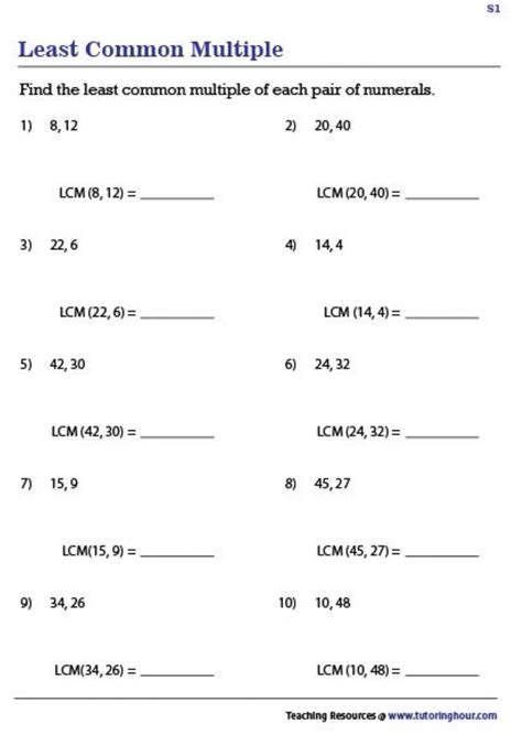 Finding Least Common Multiple Worksheets Printable Worksheets