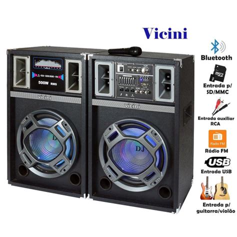 Caixa De Som Dupla Ativa Passiva Ac Stica W Rms Vicini Usb