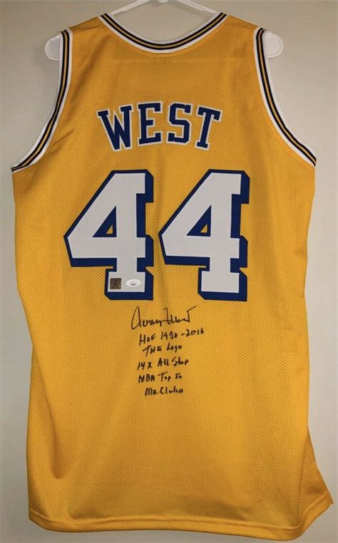 Jerry West Signed Los Angeles Lakers Autographed Inscribed Stats Jersey Ssg And Jsa Beverly