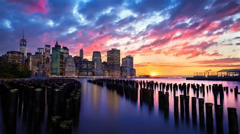 Fond d écran le coucher du soleil ville Paysage urbain nuit