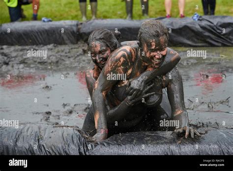 Two Women Mud Wrestling With At The Lowland Games Thorney Somerset