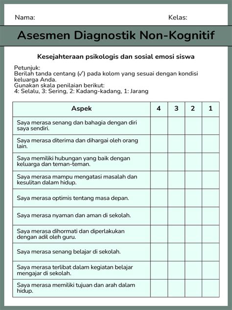 Lembar Kerja Asesmen Diagnostik Non Kognitif Keluarga Berwarna Sederhana Pdf