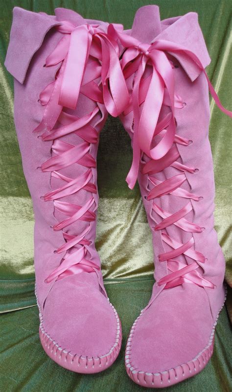 Pink Suede Knee High Fairy Boots By Earthgarden Earthgardenetsy