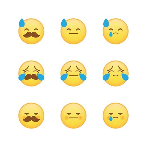 Conjunto de emoticonos emoji feliz y tímido Vector Premium