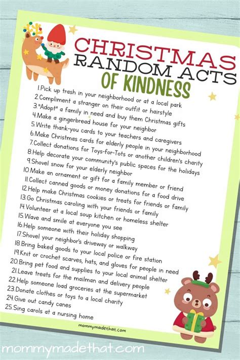 25 Random Acts Of Kindness For Christmas Free Printable