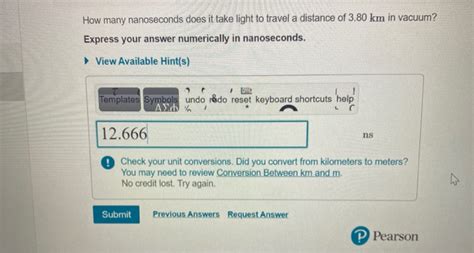 Solved How Many Nanoseconds Does It Take Light To Travel A Chegg