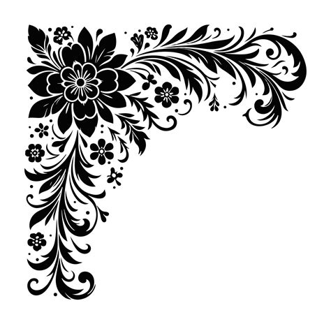 Floral Corner border black with white color background 46576256 Vector Art at Vecteezy