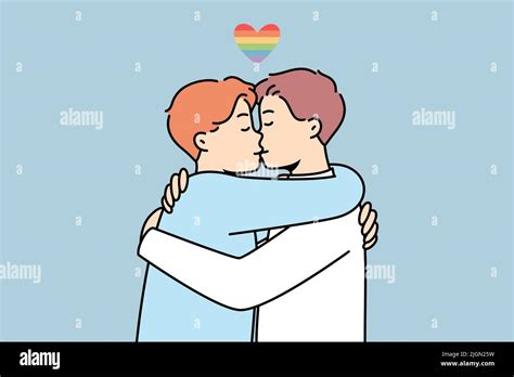 Men Hugging And Kissing Gay Couple Embrace Show Love And Affection LGBT Community Concept