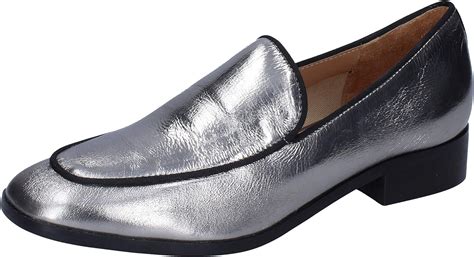 Carmens Women Shiny Leather Silver Loafers Shoes Uk Shoes