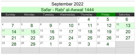 Kalender Hijriyah Bulan September 2022 Lengkap