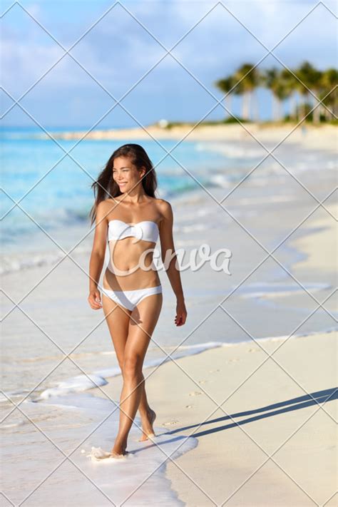 Sexy Asian Bikini Woman Walking On Beach Holidays Photos By Canva