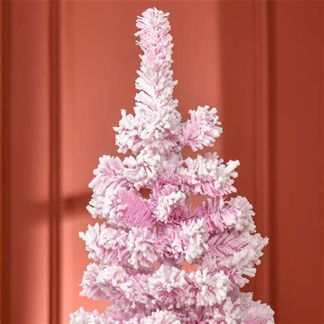 Homcom Ft Leg Base Flocked Pink Artificial Christmas Tree