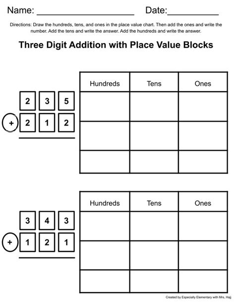 Three Digit Addition Without Regrouping Pictorial Activity W Place