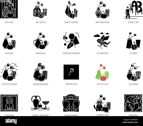 Art Movements Black Glyph Icons Set On White Space Stock Vector Image