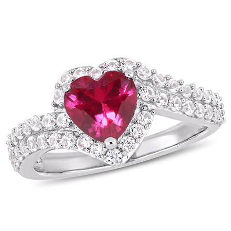 Miabella Women S 2 1 2 Carat T G W Heart Cut Created Ruby And Round Cut Created White Sapphire