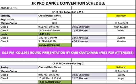 2023 Jr Pro Dance Convention Schedule Choreography Pros