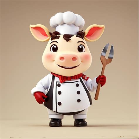 Premium Photo Cute Cow Chef Cooking Steak Meat Cartoon Vector Icon