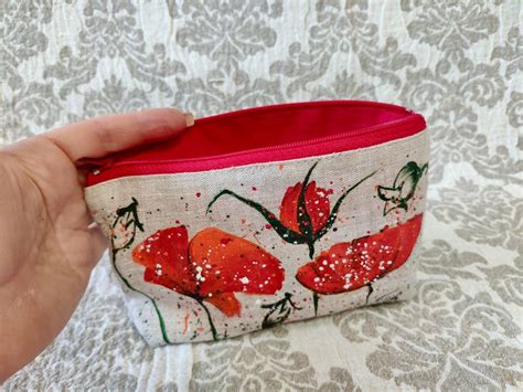 Hand Painted Cosmetic Bag Make Up Bag Tote Pouch Etsy