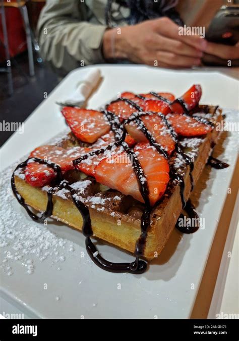 Strawberry Belgian waffle Stock Photo - Alamy