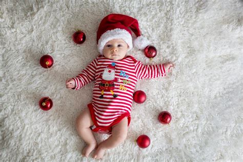 Christmas Portrait Of Cute Little Newborn Baby Boy Stock Image Image