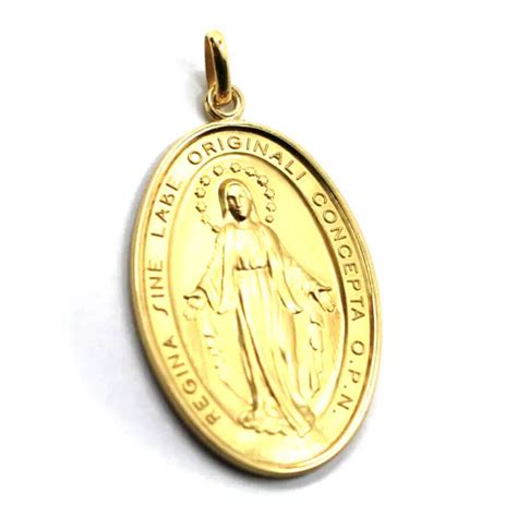 PENDENTIF MÉDAILLE EN or Jaune 18K Vierge Marie Miraculeuse Solide