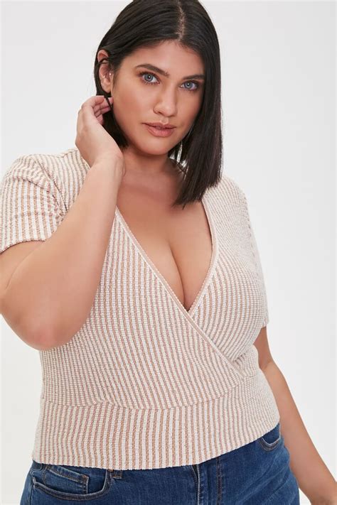 Plus Size Striped Surplice Crop Top