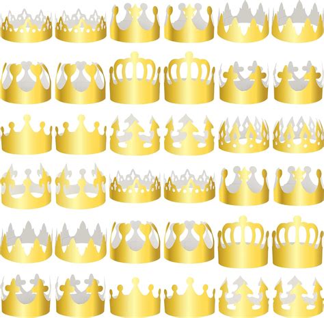 Seajan 300 Pcs 10 Styles Paper Crowns King Crowns Gold Prince Crowns Princess Crown