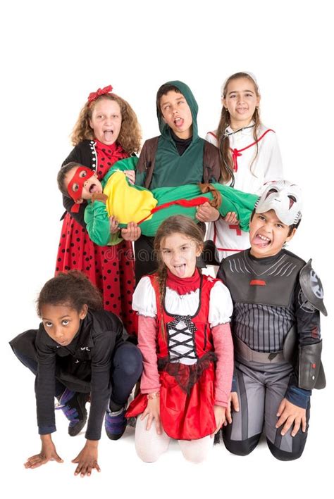 Group of Kids in Halloween Costumes Stock Image - Image of female ...