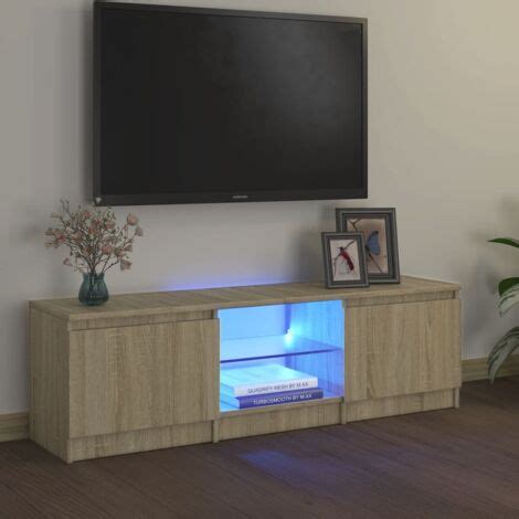 Meuble Tv Avec Lumi Res Led Pour Salon Armoire Tv Ch Ne Sonoma